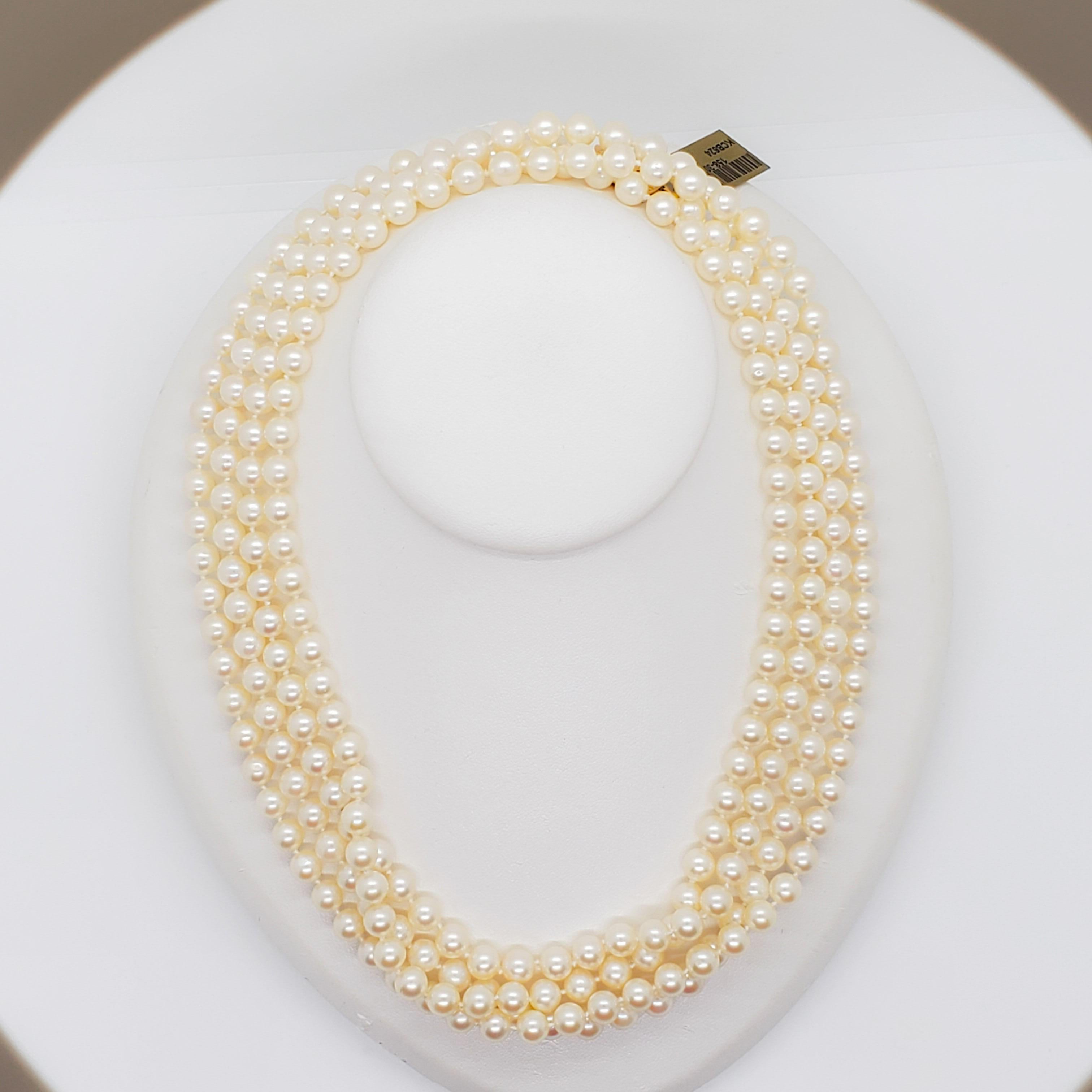 Mikimoto Estate Akoya Pearl Necklace with 18 Karat Yellow Gold Clasp 4