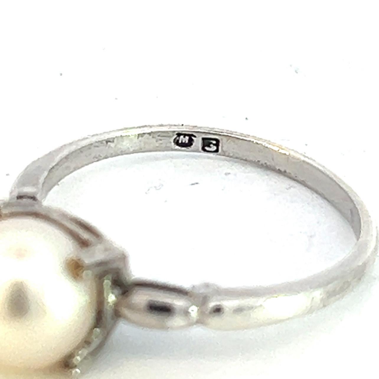 Round Cut Mikimoto Estate Akoya Pearl Ring 6.5 Silver 7.80 mm  For Sale