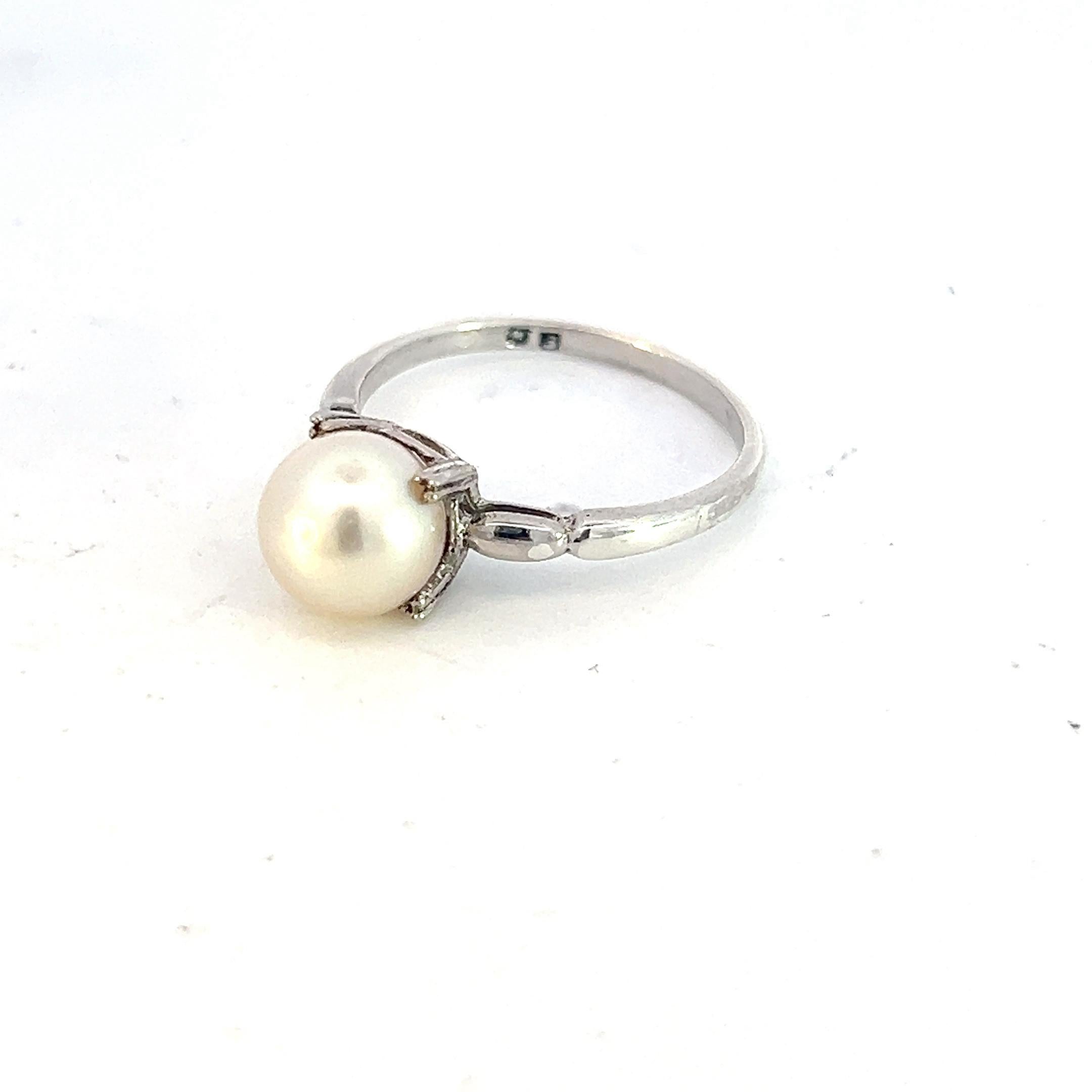 Women's Mikimoto Estate Akoya Pearl Ring 6.5 Silver 7.80 mm  For Sale