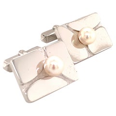 Mikimoto Estate Akoya Pearl Sterling Silver Cufflinks 6.08 mm 17 Grams