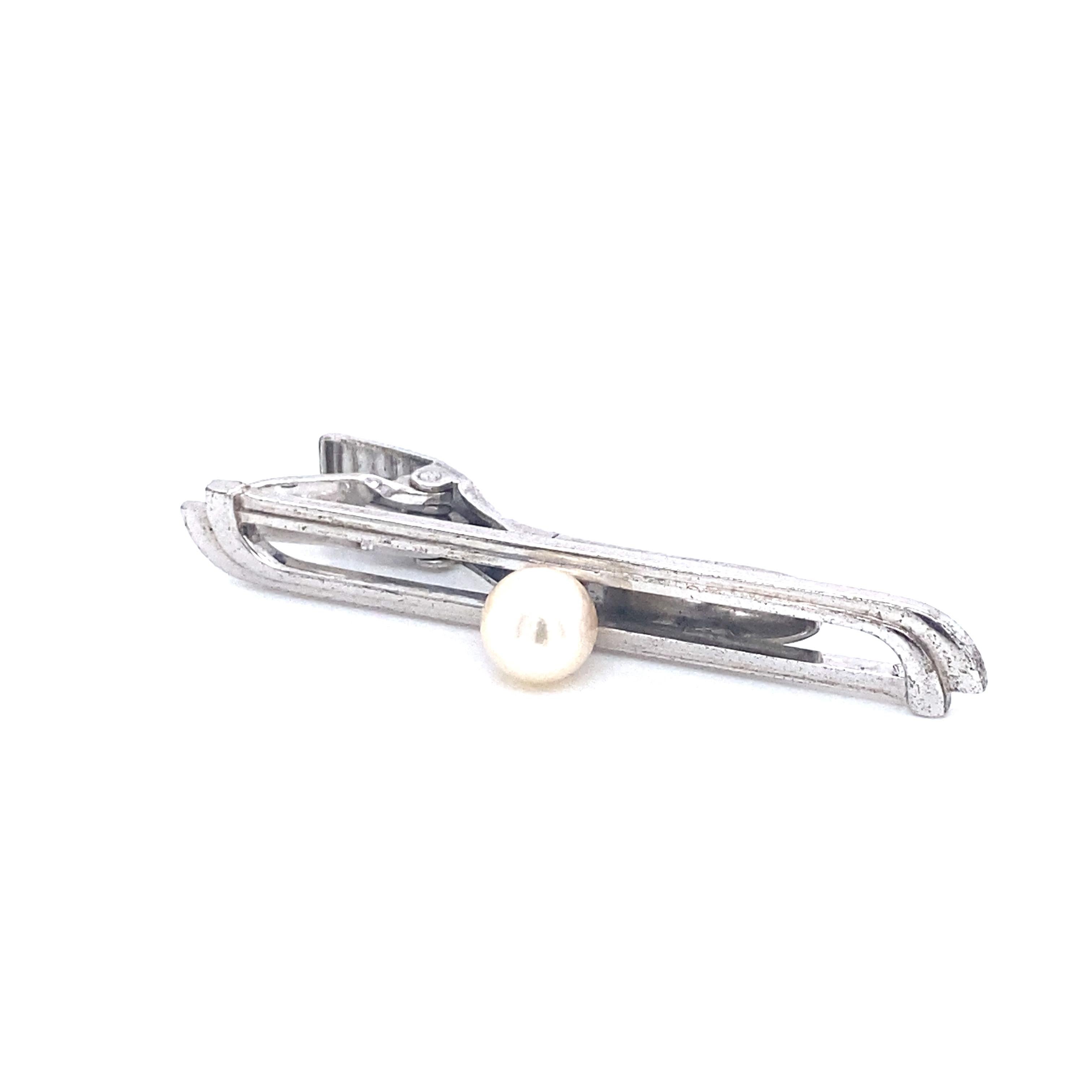 Mikimoto Estate Akoya Pearl Tie Bar Sterling Silver 5.91 Grams 7