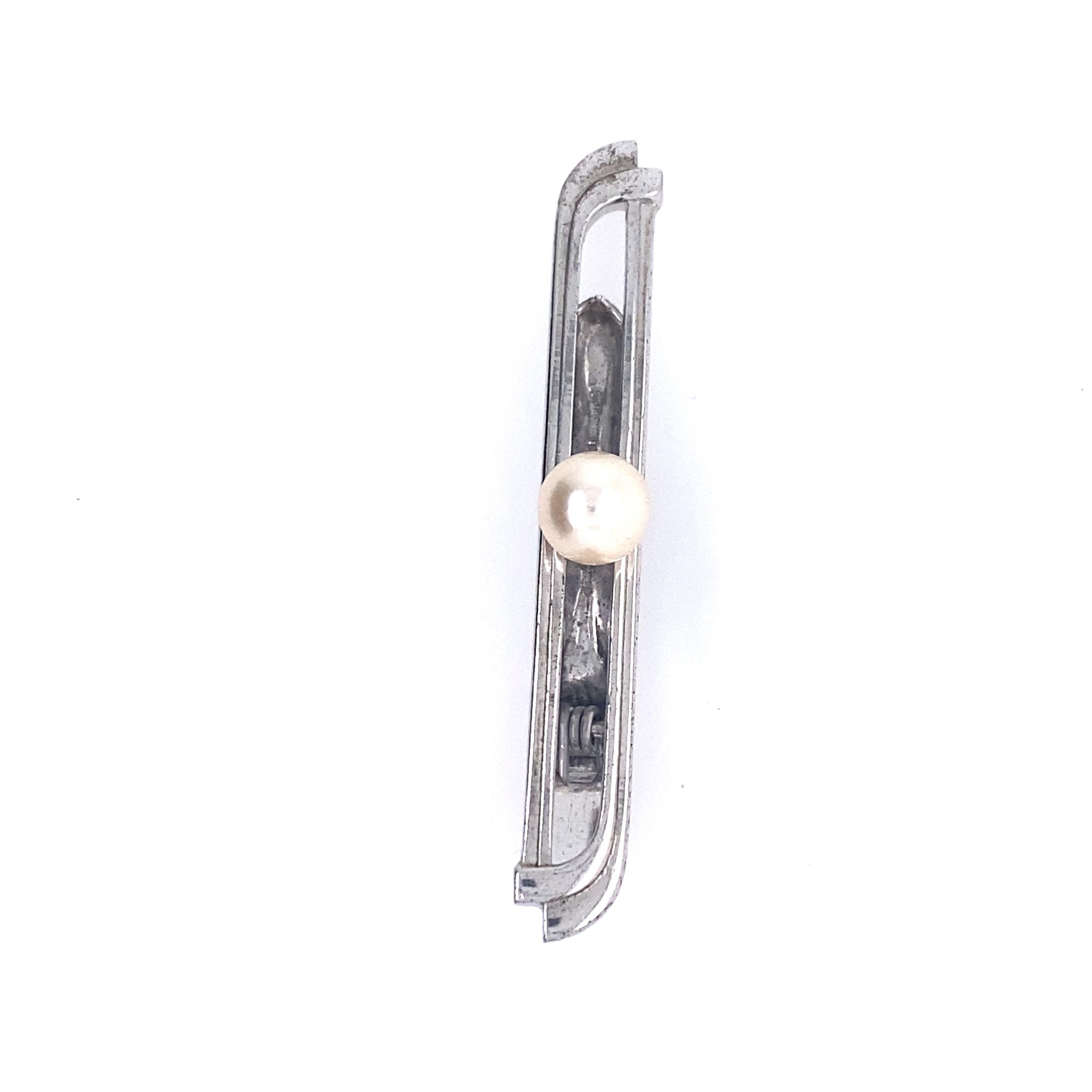 Mikimoto Estate Akoya Pearl Tie Bar Sterling Silver 5.91 Grams In Good Condition In Brooklyn, NY