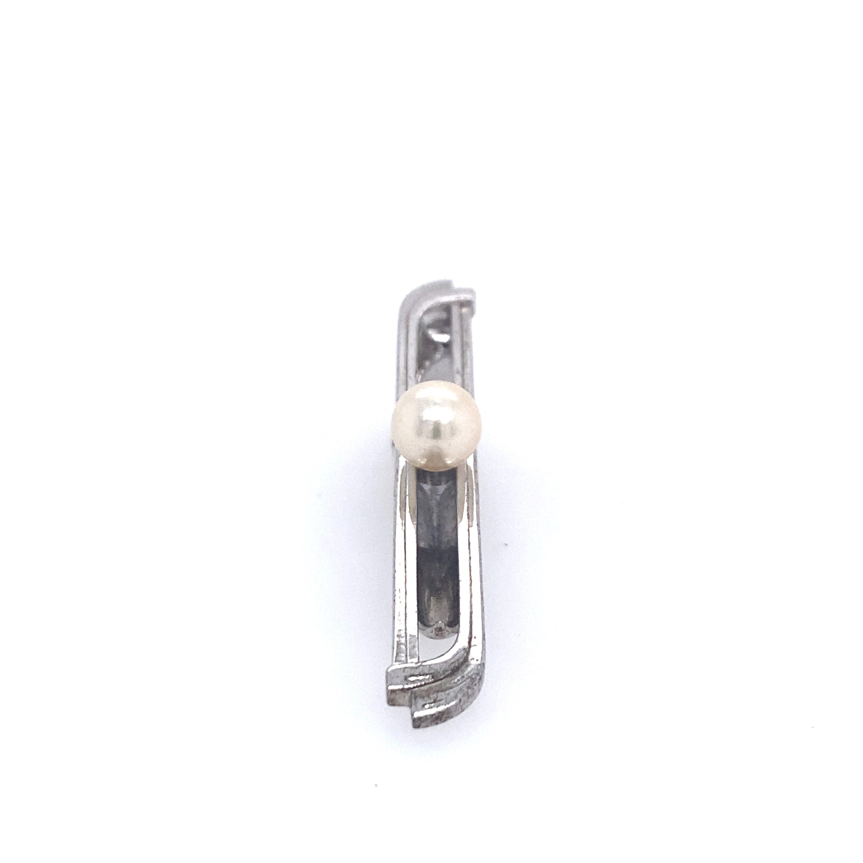 Women's or Men's Mikimoto Estate Akoya Pearl Tie Bar Sterling Silver 5.91 Grams For Sale