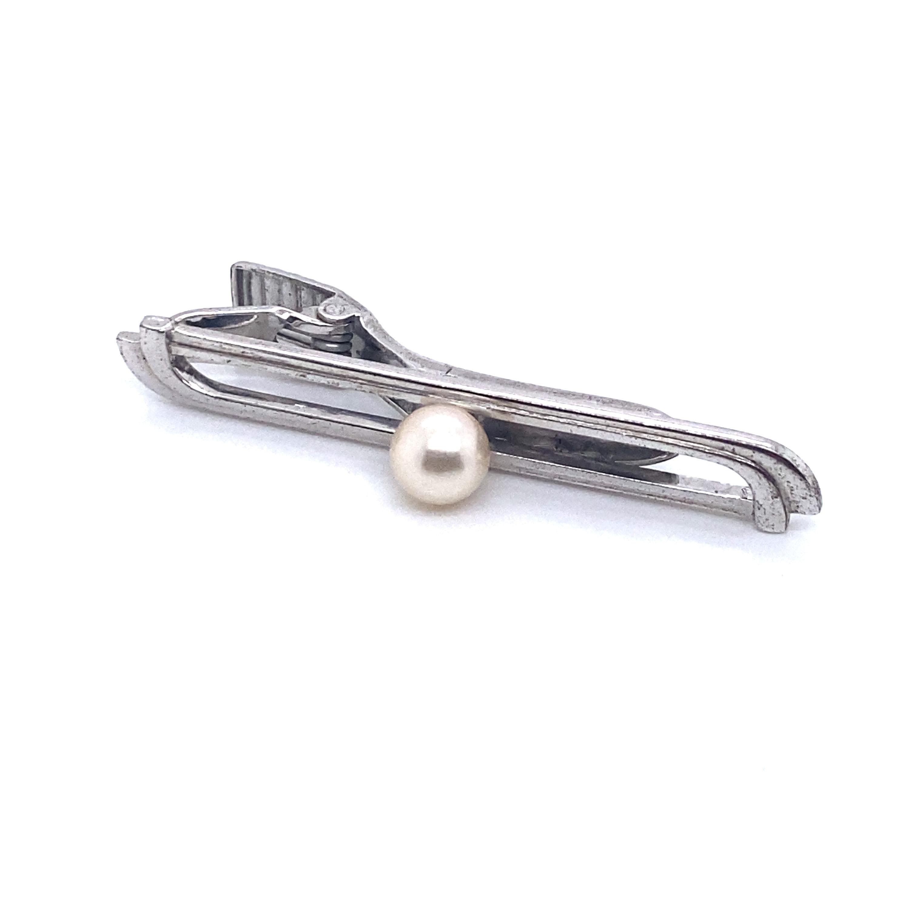 Mikimoto Estate Akoya Pearl Tie Bar Sterling Silver 5.91 Grams 4