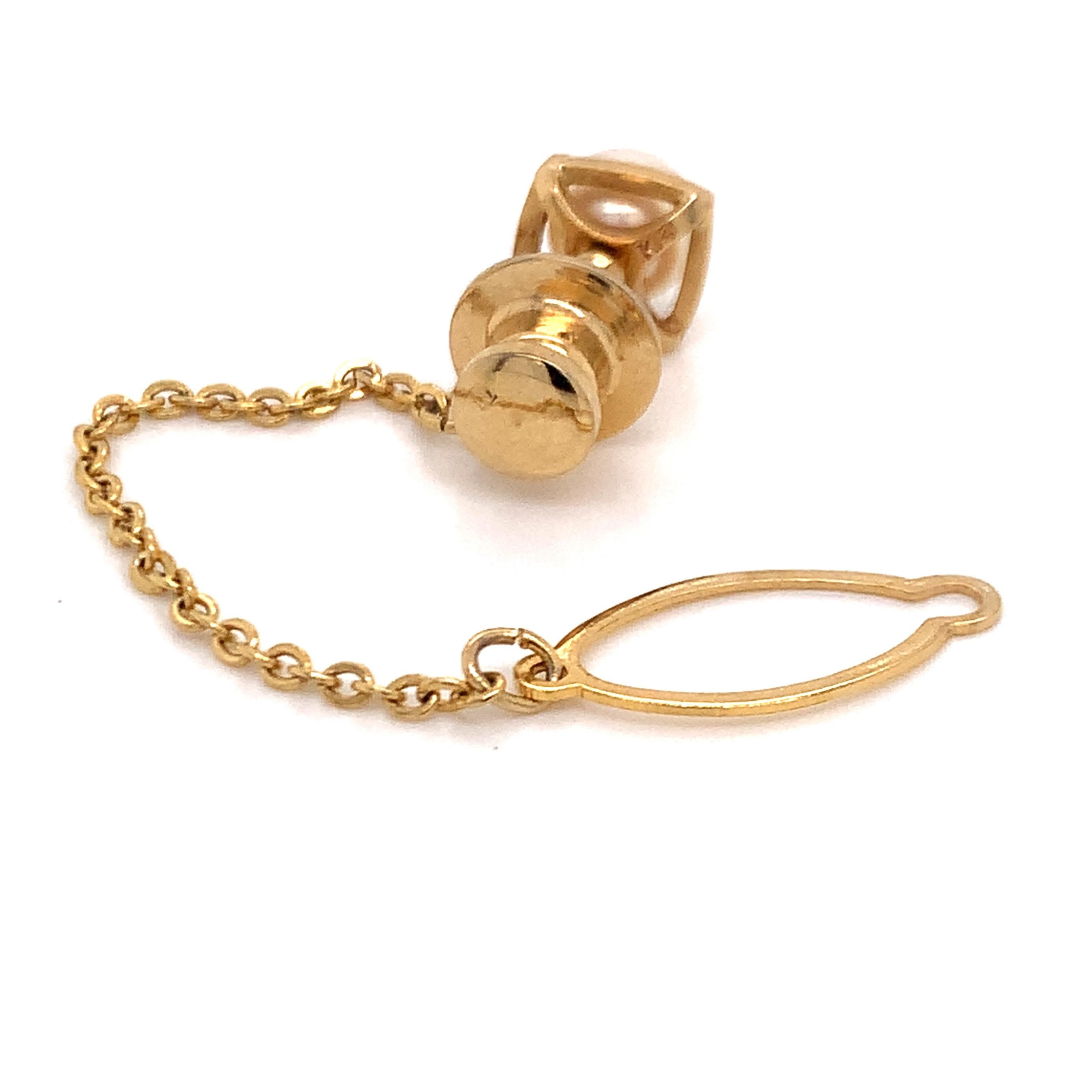 Mikimoto Estate Akoya Pearl Tie Pin for Men 14k Gold 3.41 Grams 1