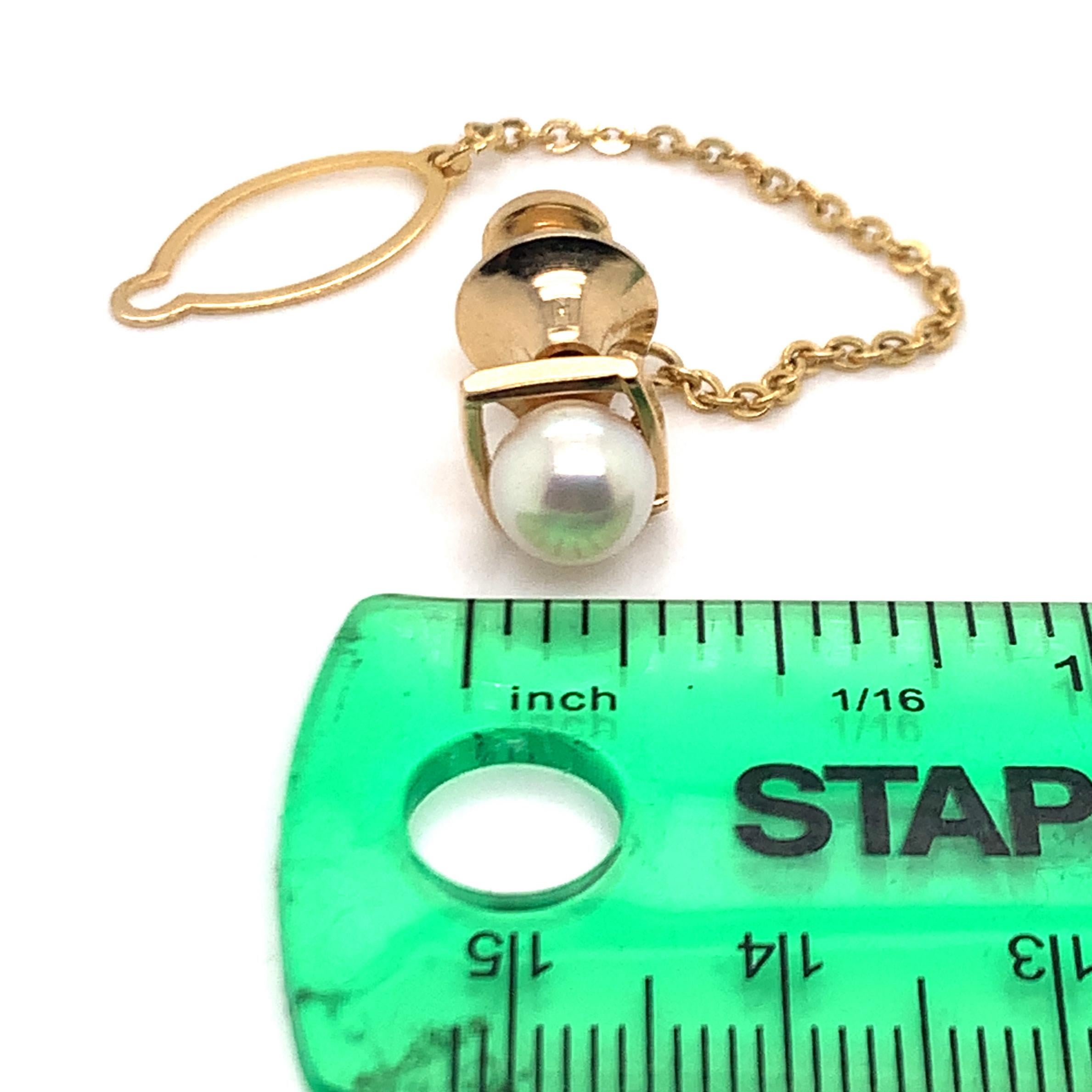 Mikimoto Estate Akoya Pearl Tie Pin for Men 14k Gold 3.41 Grams 2