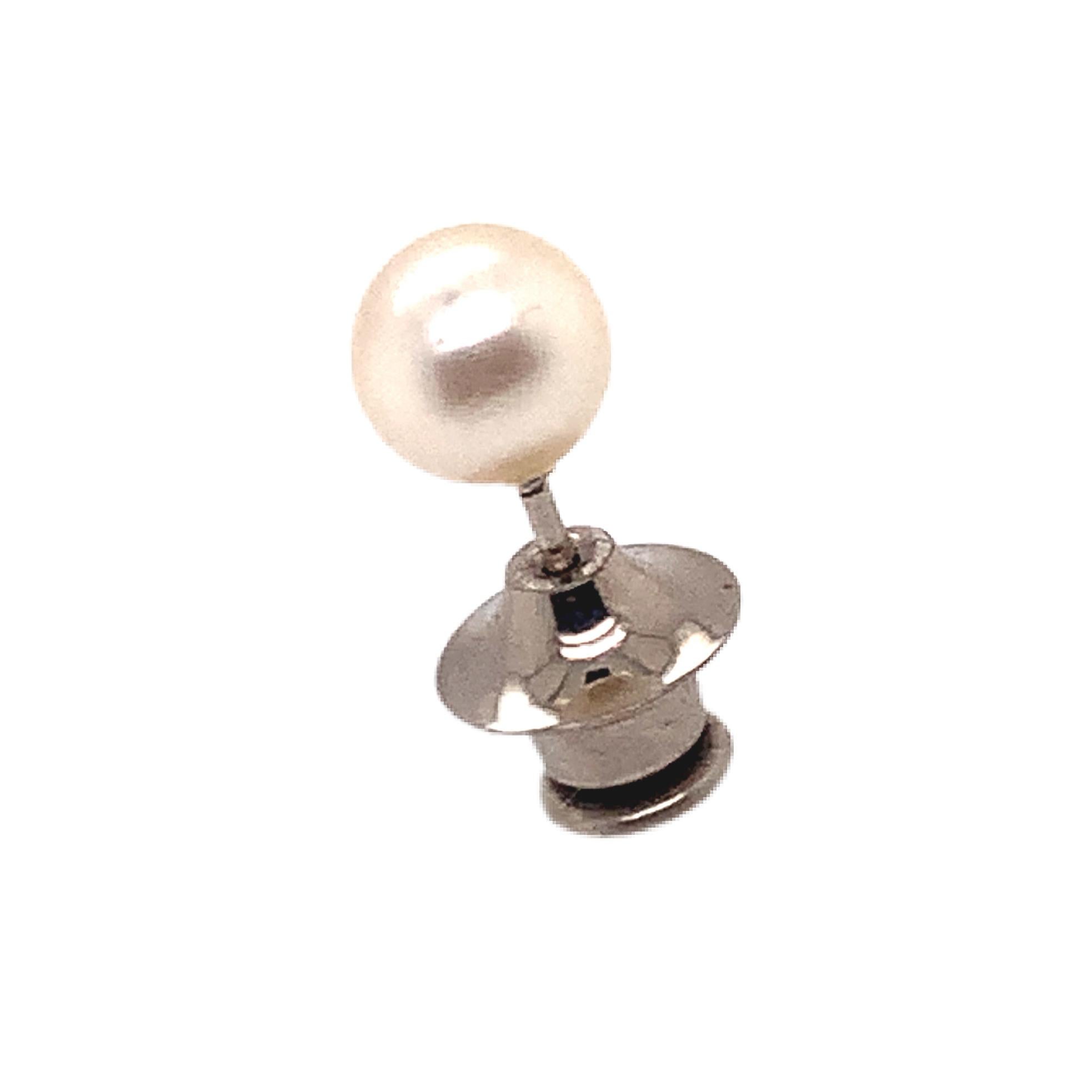 Mikimoto Estate Akoya Pearl Tie Pin for Men Sterling Silver In Good Condition In Brooklyn, NY