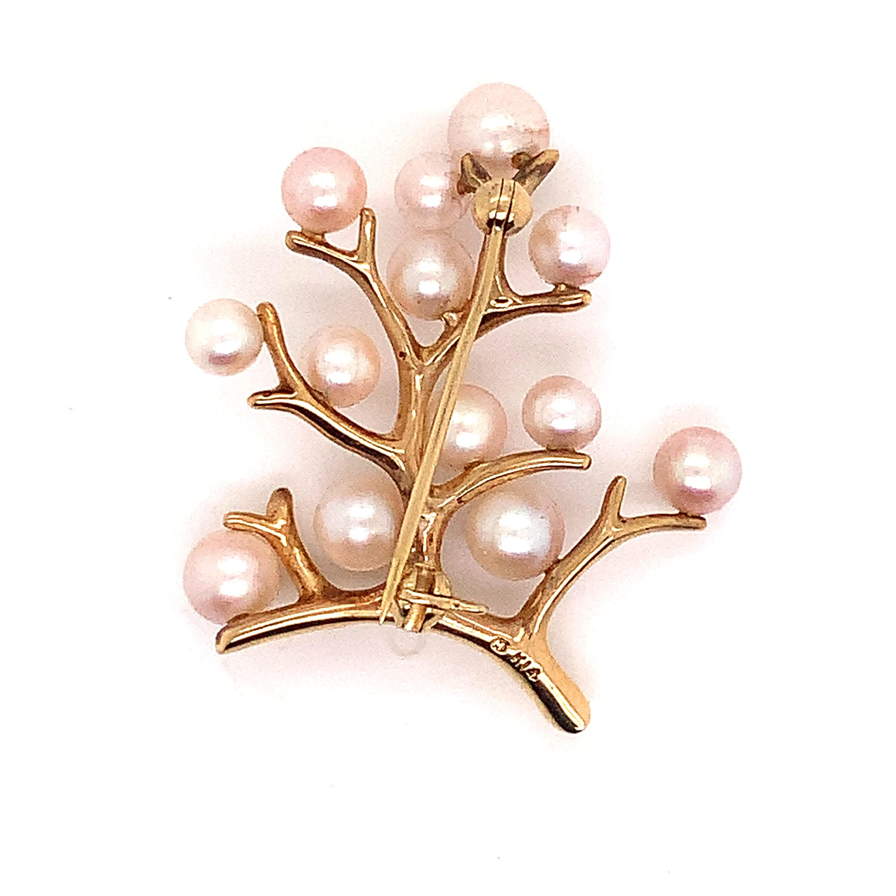 Mikimoto Estate Akoya Pearl Tree of Life Brooch Pin 14k Gold 5.4mm M189  

This elegant Authentic Mikimoto Estate 14k gold brooch pin has 13 Saltwater Akoya Cultured Pearls ranging in size from 4.4 - 5.4 mm with a weight of 5.95 Grams.

TRUSTED