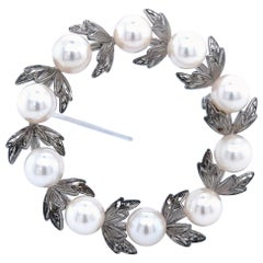 Mikimoto Estate Akoya Pearl Wreath Brooch 1.75" Silver 5 mm