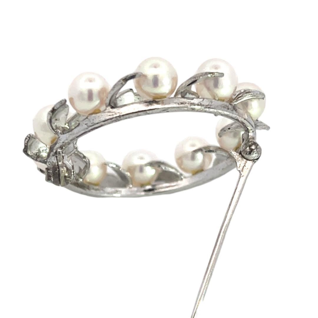 Mikimoto Estate Akoya Pearl Wreath Brooch Pin 1.375
