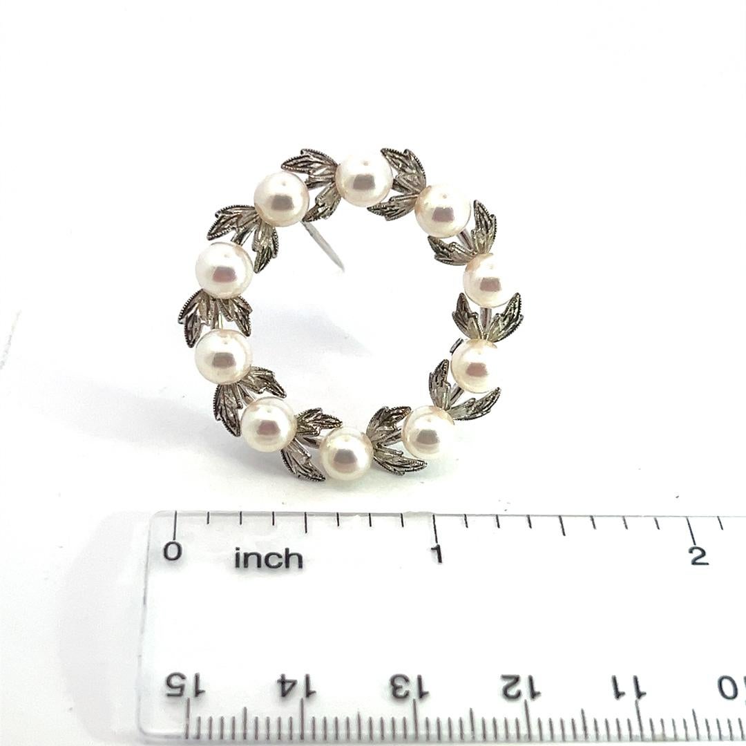 Women's Mikimoto Estate Akoya Pearl Wreath Brooch Pin 1.375