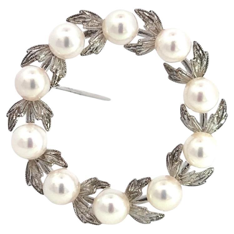 Mikimoto Estate Akoya Pearl Wreath Brooch Pin 1.375" 5 mm Sterling Silver