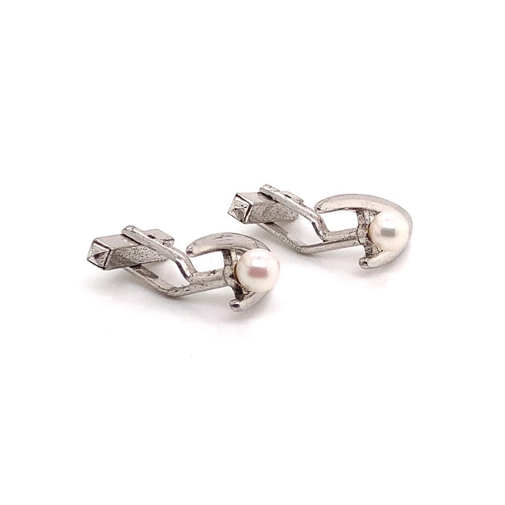 Mikimoto Estate Cufflinks Sterling Silver 6.77 Gr In Good Condition In Brooklyn, NY
