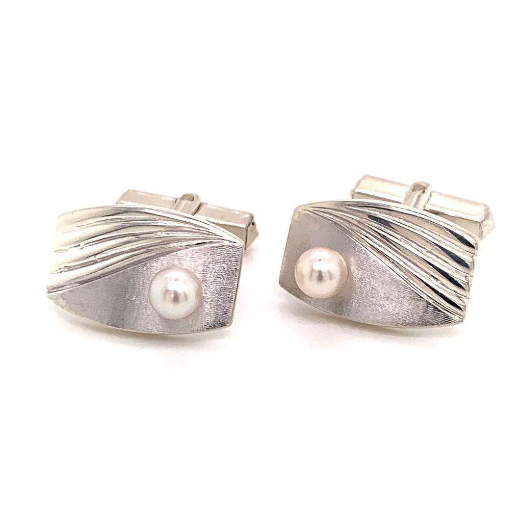 Mikimoto Estate Cufflinks with Pearls Sterling Silver 6.31 Grams 1