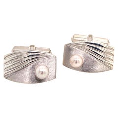 Mikimoto Estate Cufflinks with Pearls Sterling Silver 6.31 Grams