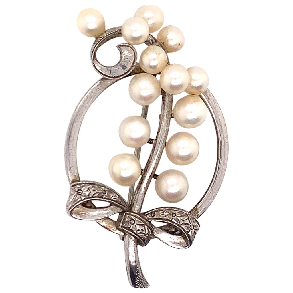 Mikimoto Estate Pin Brooch Sterling Silver 7.47 Gr For Sale