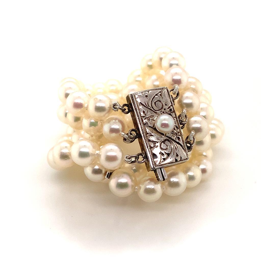 Mikimoto Estate Silver Akoya Pearl Bracelet Certified In Good Condition In Brooklyn, NY