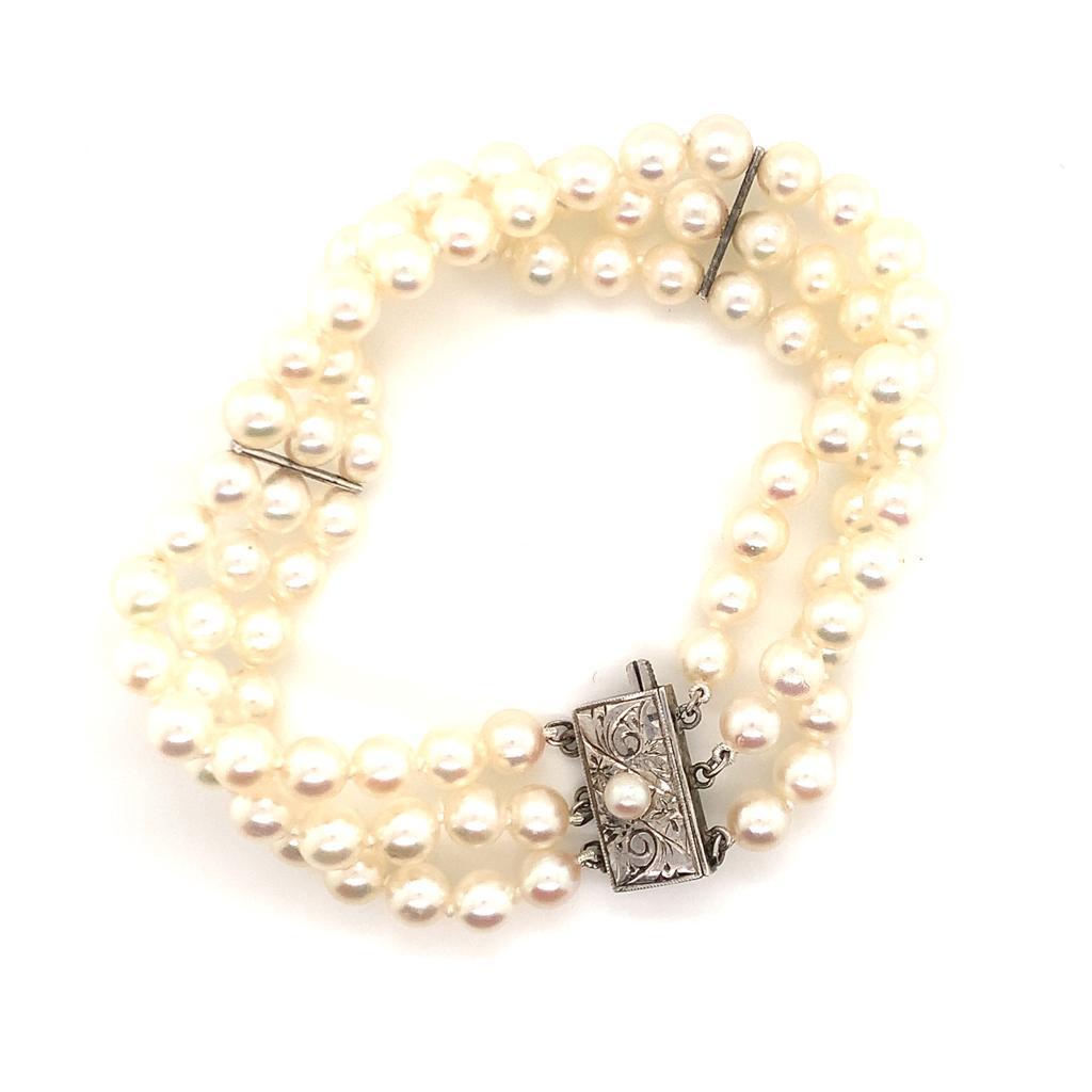 Women's Mikimoto Estate Silver Akoya Pearl Bracelet Certified