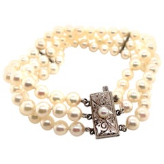 Bracelet de perles d'Akoya en argent certifié Mikimoto Estate