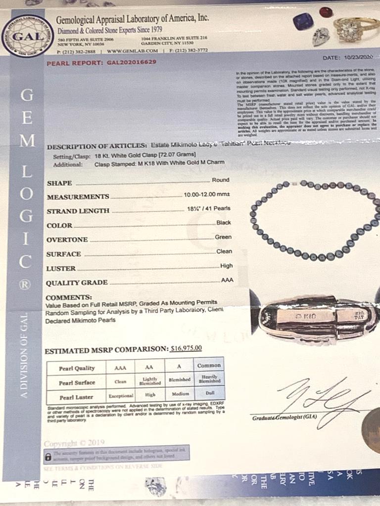 Mikimoto Estate Tahitian Pearl Necklace 18 Karat Certified 5