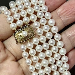 Mikimoto Estate Triple Stranded Akoya Pearl Necklace 18" 18k YG Certified