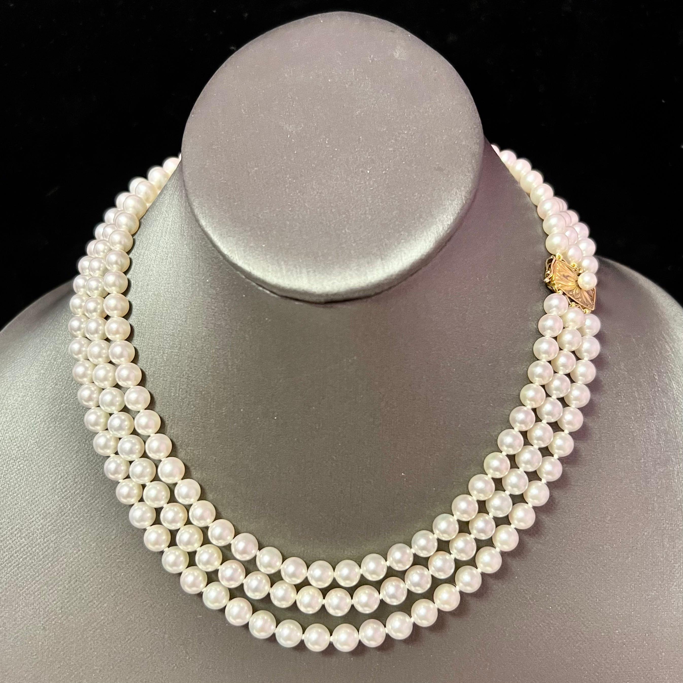 mikimoto triple strand pearl necklace