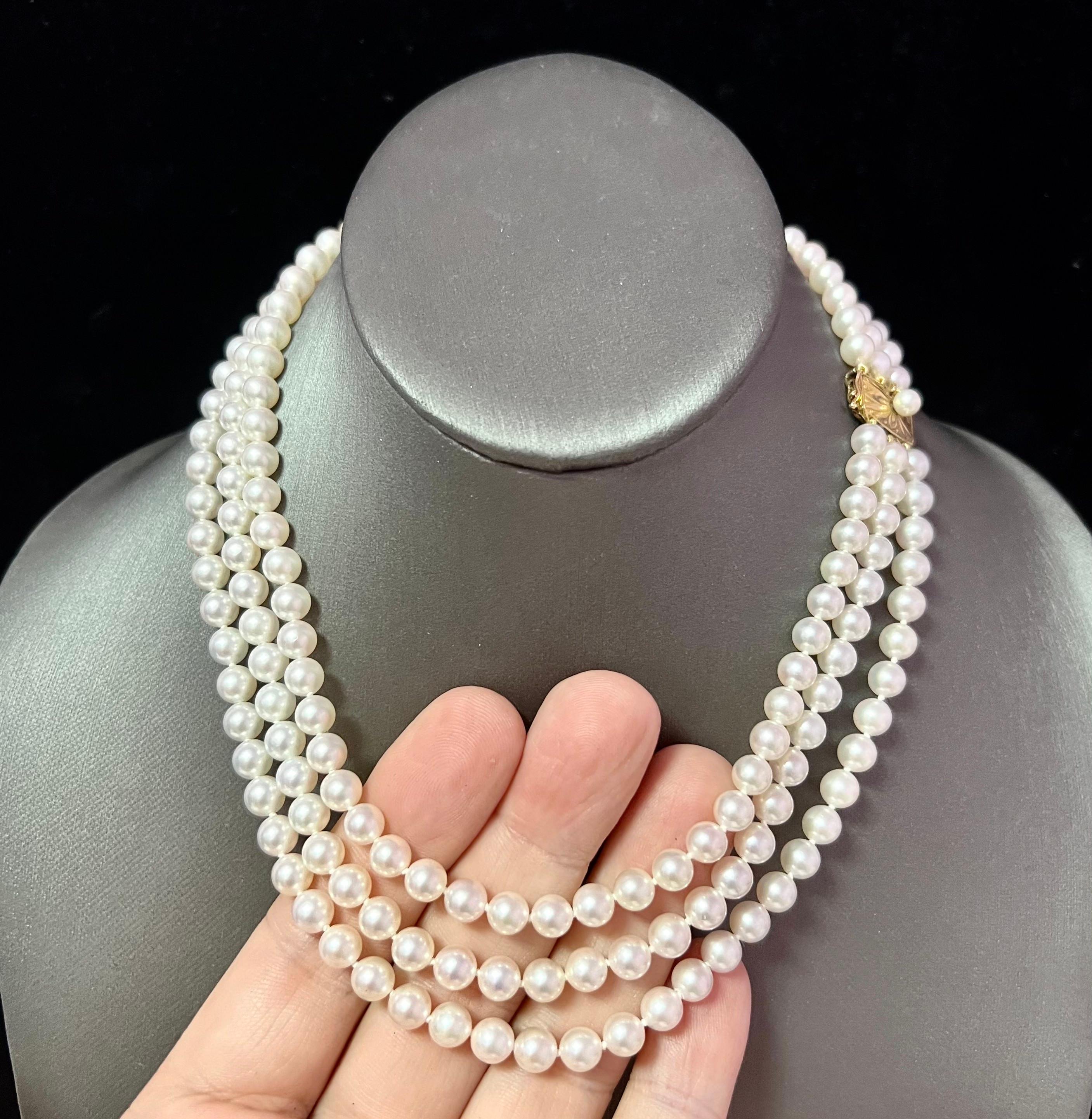 mikimoto three strand pearl necklace