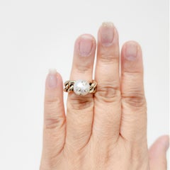 Mikimoto Estate White Pearl and Diamond Chain Link Ring in 18k Yellow Gold