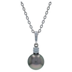 Mikimoto Everyday Essentials Black South Sea Pearl Dia Necklace White Gold 18k