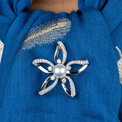Mikimoto Flower Pendant with Akoya White Pearl and 1.55 Carat in Diamonds