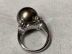 MIKIMOTO GIA Certified Pearl Ring with Diamonds in White Gold 18k