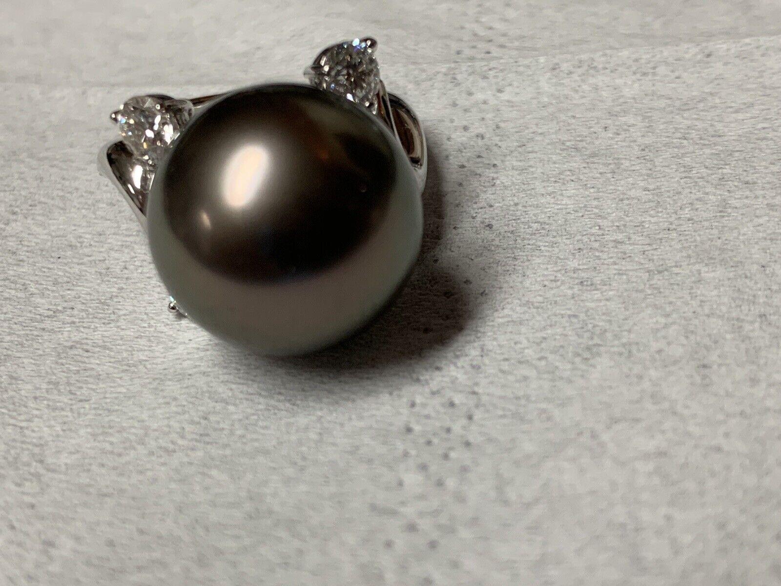 MIKIMOTO GIA Certified Pearl Ring with Diamonds in White Gold 18k For Sale 2