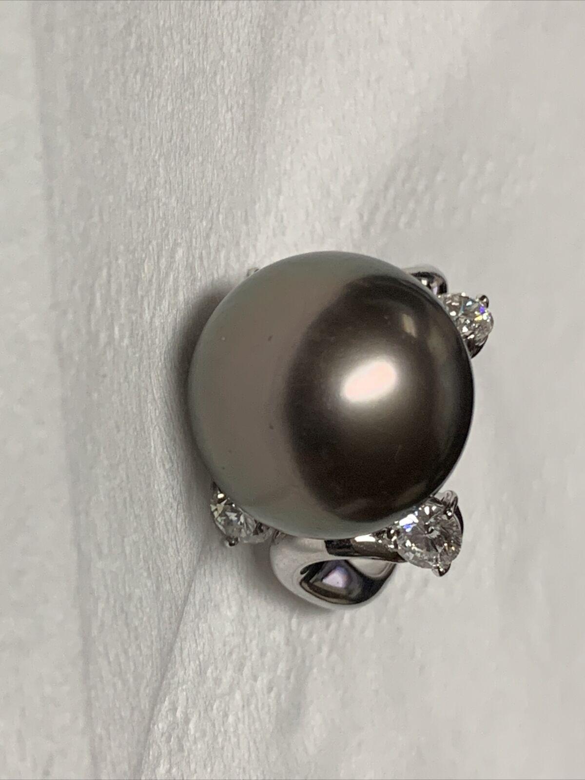 MIKIMOTO GIA Certified Pearl Ring with Diamonds in White Gold 18k For Sale 4