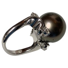 MIKIMOTO GIA Certified Pearl Ring with Diamonds in White Gold 18k