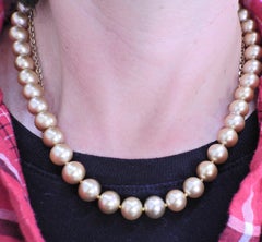 Mikimoto Ginza Champagne South Sea Pearl Gold Diamond Necklace