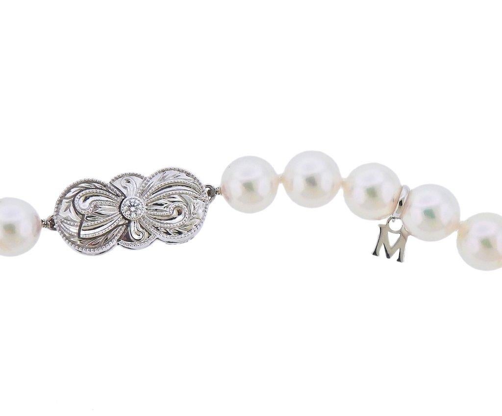 Mikimoto Ginza Sonderausgabe A Perle Diamant Halskette Ohrringe Set im Zustand „Neu“ in Lambertville, NJ