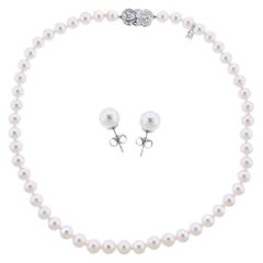 Mikimoto Ginza Special Edition A Pearl Diamond Necklace Earrings Set