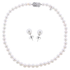 Mikimoto Ginza Sonderausgabe A Perle Diamant Halskette Ohrringe Set