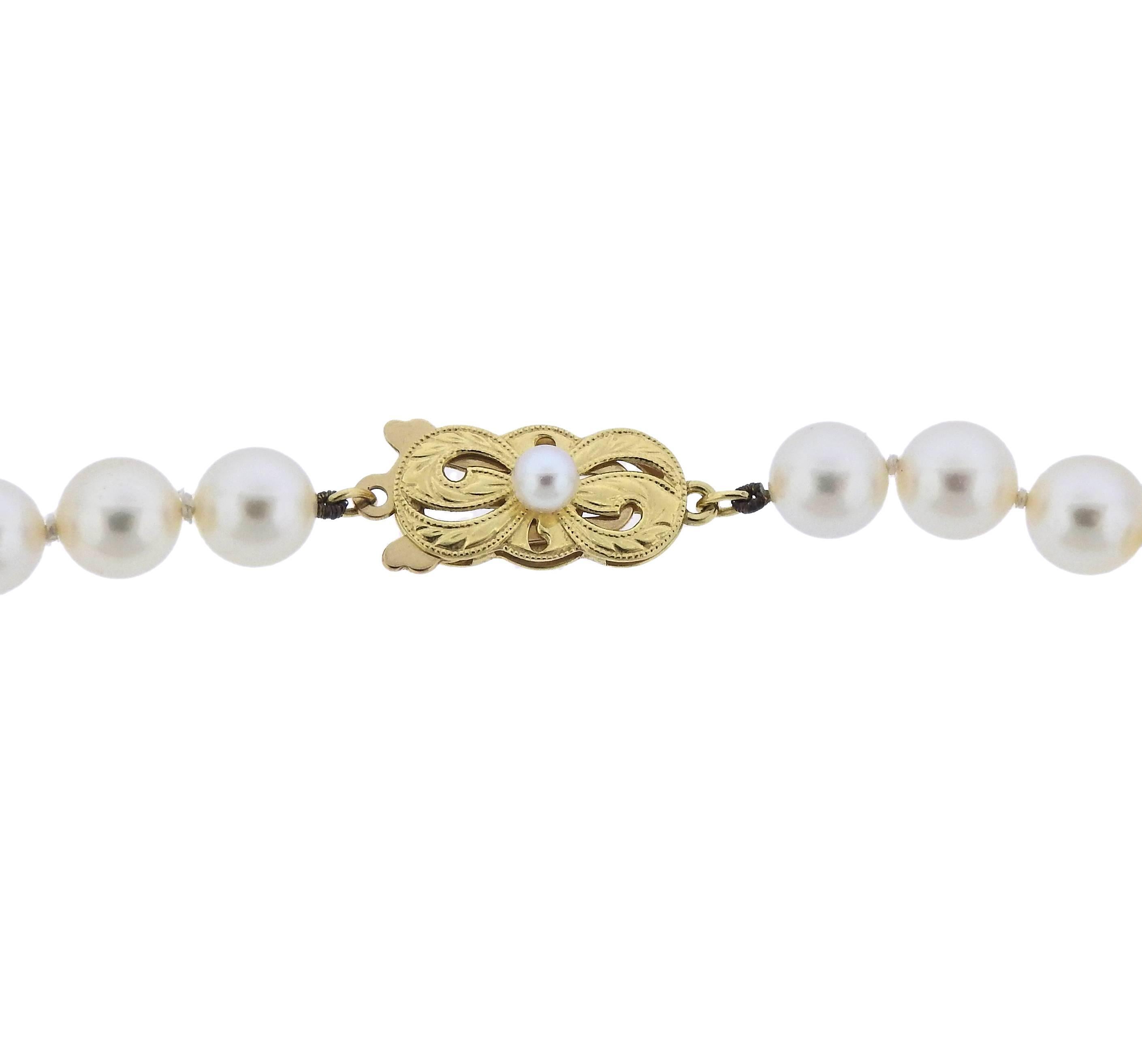 Mikimoto Gold Pearl Strand Necklace In Excellent Condition In Lambertville, NJ
