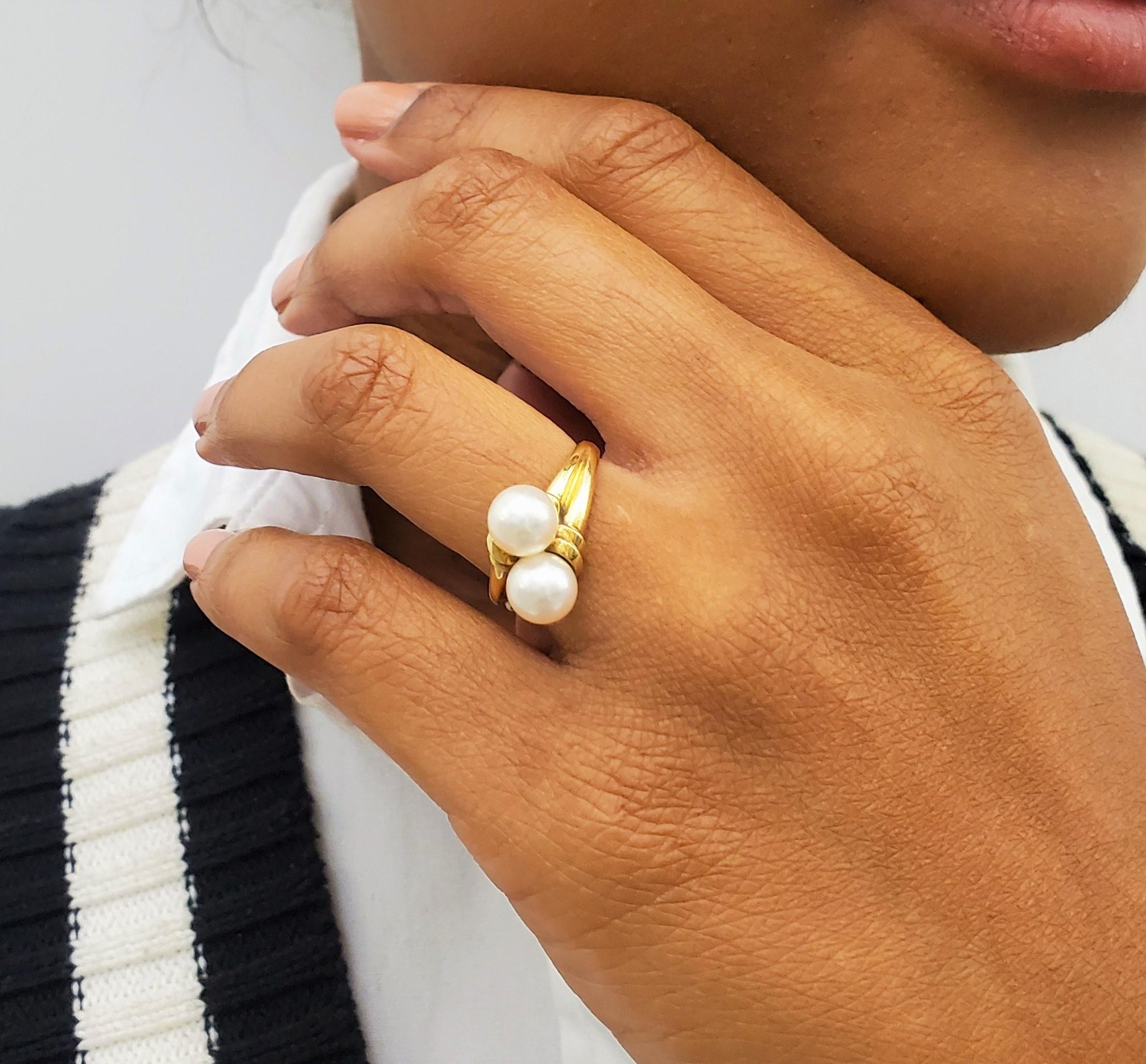 Mikimoto Gold Pearl Bypass Ring In Excellent Condition In New York, NY