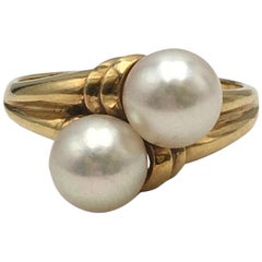 Mikimoto Gold Pearl Bypass Ring