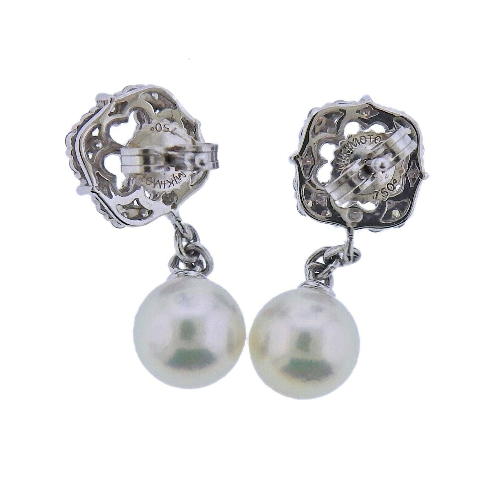 mikimoto pearl and diamond drop earrings