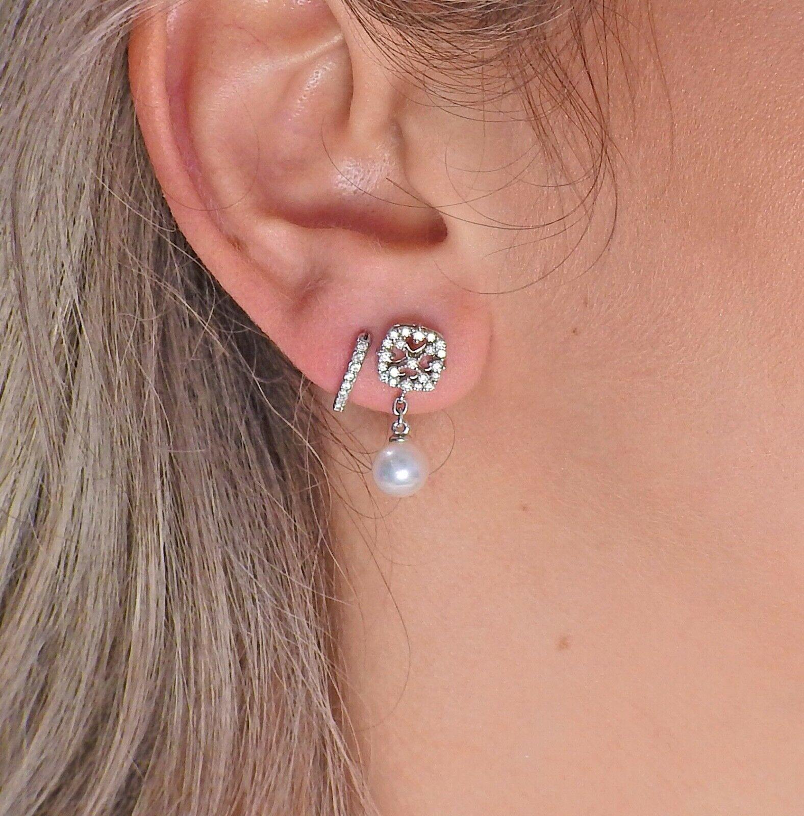 Round Cut Mikimoto Gold Pearl Diamond Drop Earrings