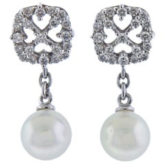 Mikimoto Gold Pearl Diamond Drop Earrings