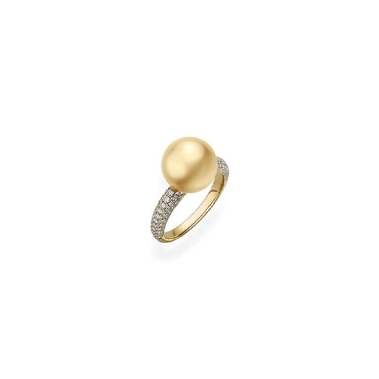Mikimoto Golden South Sea Cultured Pearl and Pavé Diamond Ring MRA10241GDXK In New Condition For Sale In Wilmington, DE