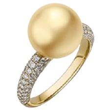 Mikimoto Golden South Sea Cultured Pearl and Pavé Diamond Ring MRA10241GDXK For Sale