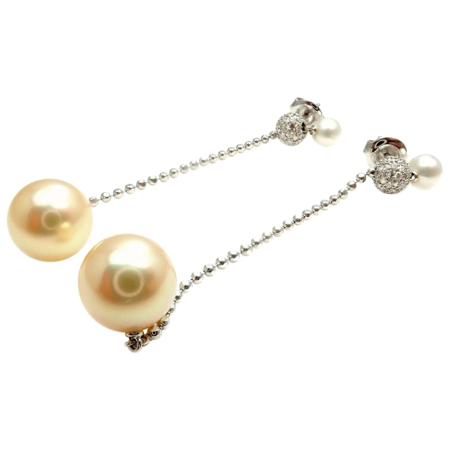 Mikimoto Golden South Sea Pearl Diamond White Gold Earrings