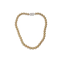 Mikimoto Golden South Sea Pearl Necklace and Earrings Set, Diamonds