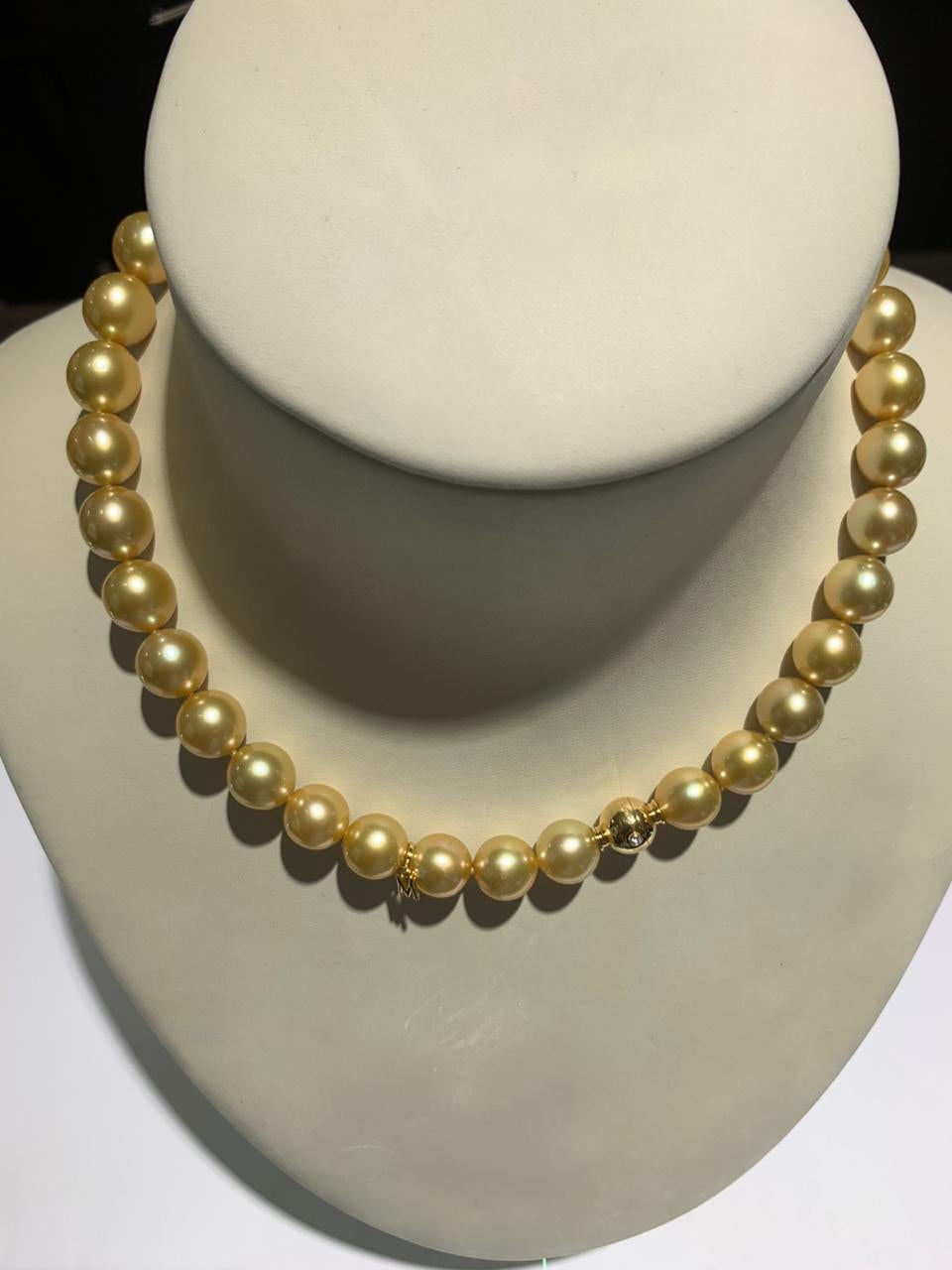 Round Cut Mikimoto Golden South Sea Pearl Necklace XND13517GOX53851 For Sale