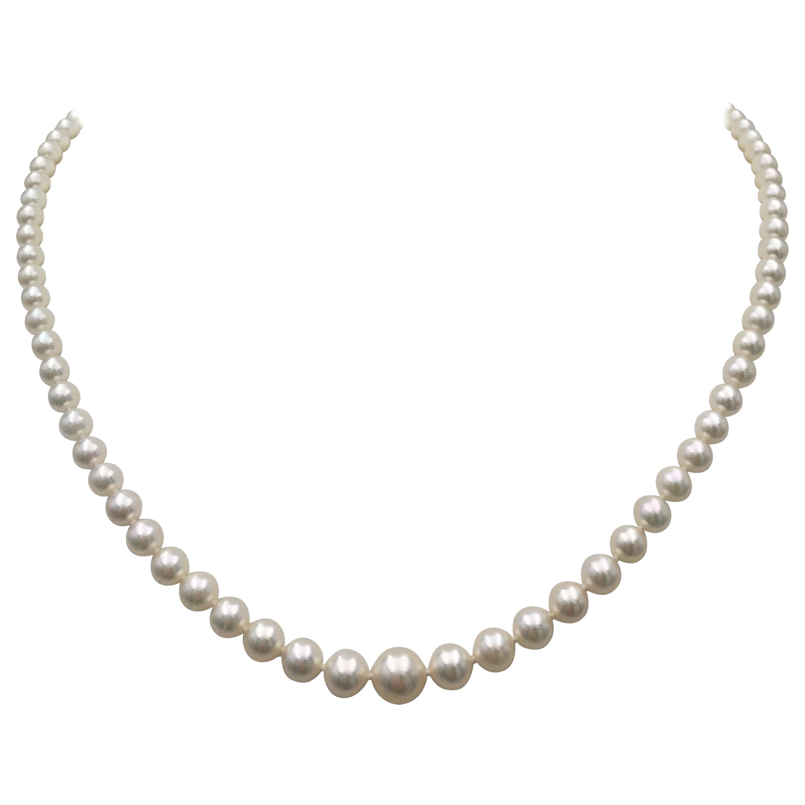 Mikimoto 25 Graduated Pearl Strand with 18K White Gold Diamond